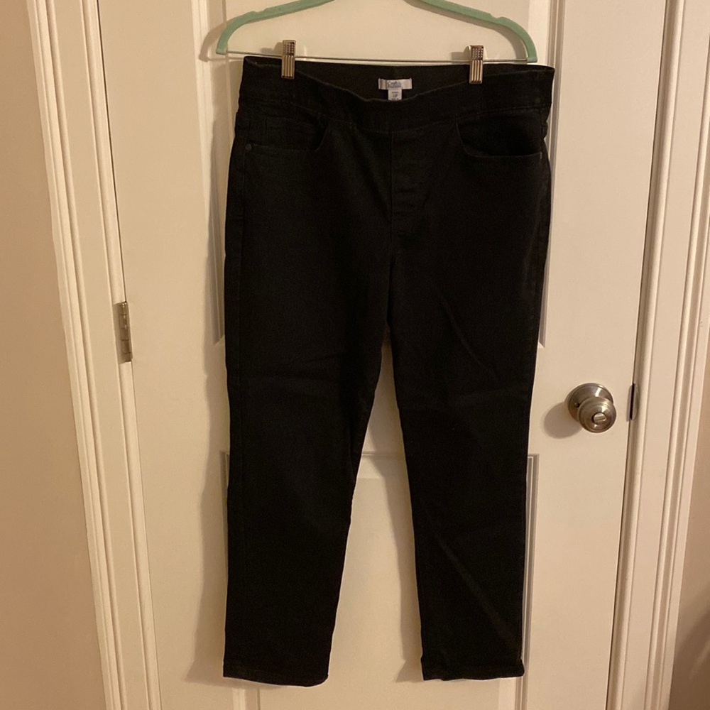 Elastic-Waist Black Straight Leg Jeans